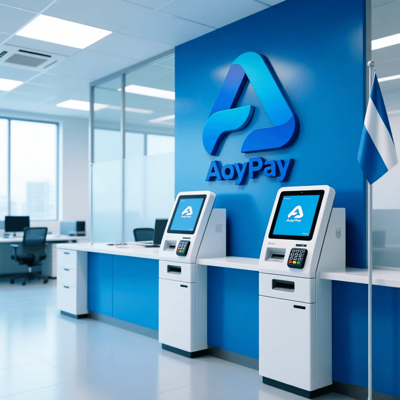 Modern business office with payment terminals